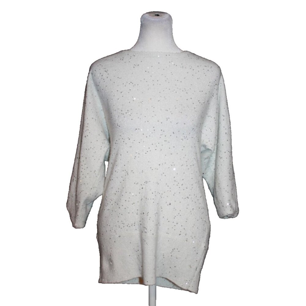 White House Black Market Sweater Size M Medium Embellished Tie-Back Winter White
